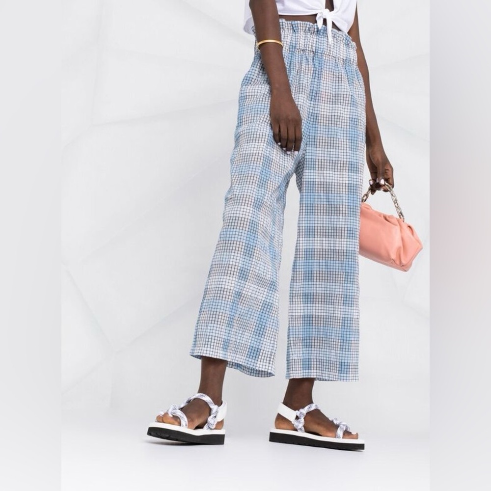 GANNI Seersucker Pants Blue Plaid Size 4